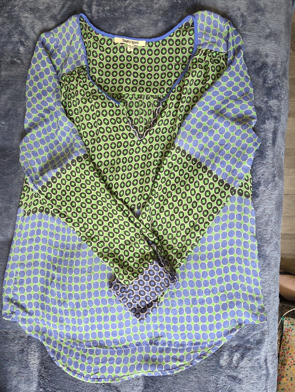 Daniel Rainn Geometric Pattern Sheer Blouse.